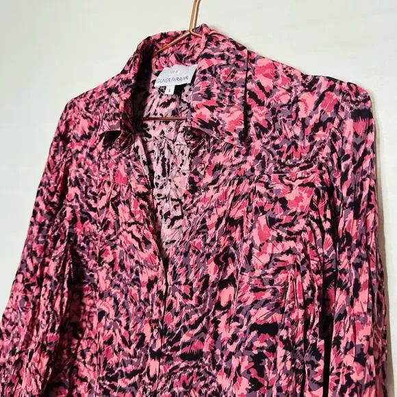 Gilner Farrar Black Hot Pink Button Front Collared Buttons Shirt Size Small - Picture 6 of 9